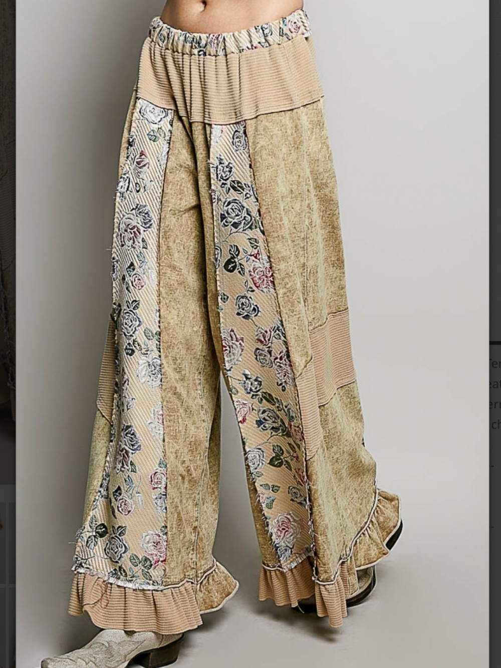 🎉 POL “ RORY “ POL FRENCH TERRY PATCHWORK PANTS WITH RUFFLE HEM 68 - Picture 3 of 7